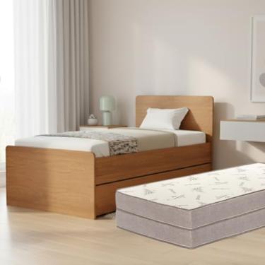 Imagem de Bicama Solteiro com Cama Auxiliar Embutida, Estrutura em MDF e 2 Colchões D33 de Alta Densidade (Cerejeira)