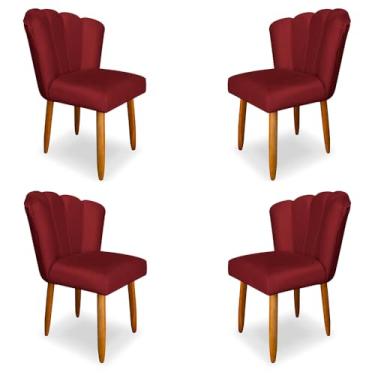 Imagem de Kit 4 Cadeiras de Jantar Pétala Estofada Pés Palito Veludo Vermelho - Montanaris Decor