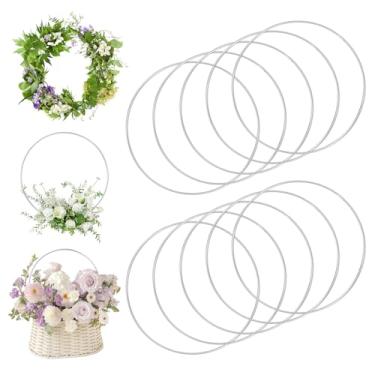 Imagem de 10 peças de argolas de metal de 26 cm (26 cm) para artesanato, anéis de apanhador de sonhos de prata floral para bricolage com moldura redonda, grinaldas, macramê, casamento (10 peças)