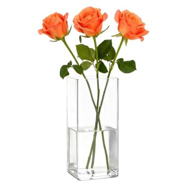 Imagem de Guluto Vaso de flores quadrado de acrílico, vaso inquebrável, 12,7 x 12,7 x 30,5 cm de altura, vasos transparentes para flores, recipiente de plantas florais de cubo grande, terrário para festas de