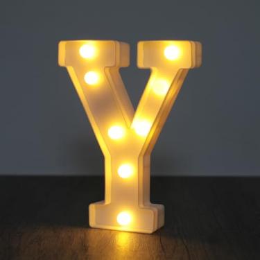 Imagem de Letreiro de luzes de letreiro, sinal de letras com números grandes de LED 26 alfabeto e 10 números para decoração de festa, decoração suspensa para festa em casa, casamento, aniversário, letra Y
