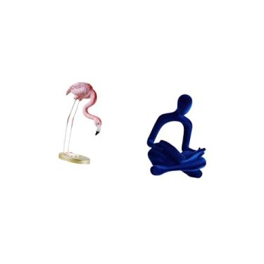Imagem de Fenteer Estátua de Resina de Flamingo, Escultura de Pássaro, Decoração para Casa, Lareira, Arte Moderna, Estatueta de Jardim com Suporte de Metal, Estatueta H