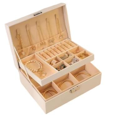 Imagem de Porta Joia Grande Dupla Camada Multifuncional Couro com Chave (banco(basico))