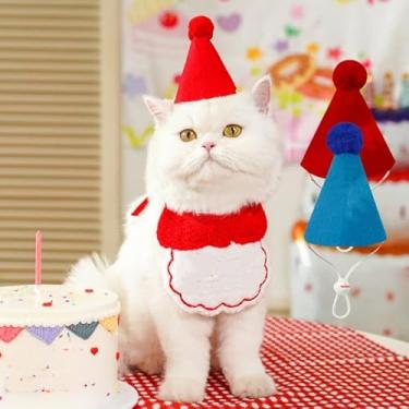 Imagem de 1 chapéu de aniversário de feltro macio para cães e gatos com top pompom e gravata ajustável, conjunto de acessórios de feliz aniversário para decoração de festa, fantasia de sessão de fotos, azul