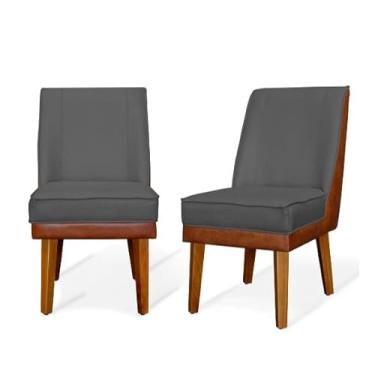 Imagem de Kit 2 Cadeiras de Jantar Linho e Couríssimo com Pés Palito – Conforto e Estilo para Sala de Jantar ou Cozinha (Grafite + Nozes)