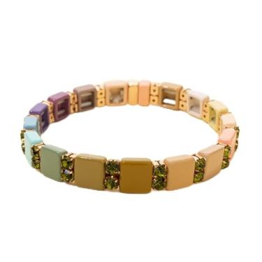 Imagem de Pulseira feminina com contas de arco-íris de liga elástica colorida e elástica para presente, One Size, Liga de aço, Sem Pedra Preciosa