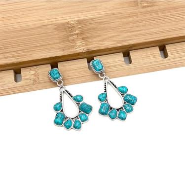 Imagem de Brincos femininos com pingente turquesa vintage estilo boho, joia étnica, boêmio, turquesa, Small, Liga de aço, Sem pedra preciosa