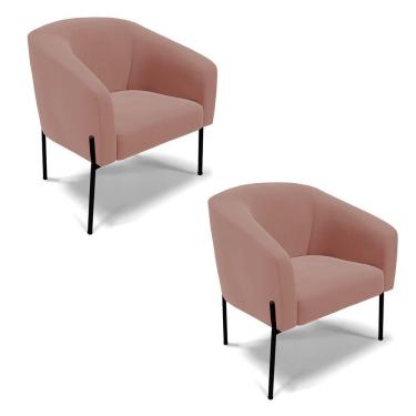Imagem de Cadeira Sala De Jantar Pé De Ferro Preto Kit 2 Stella Veludo D03 - D'rossi Cor Rose