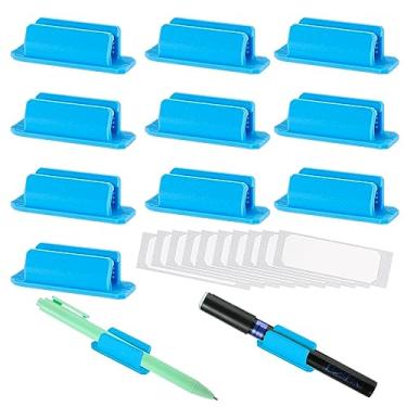Imagem de 10 clipes adesivos de silicone para caneta com 10 adesivos extras, conjunto de suporte de caneta para marcadores para mesa e outras superfícies planas, suporte de lápis para escritório, casa, material