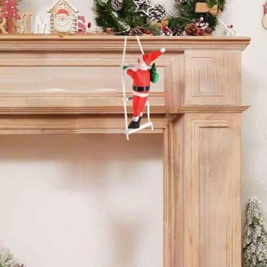 Imagem de Natal Papai Noel escalar escadas - corda de escalada de Papai Noel para decoração de parede de porta de casa de festa de Natal