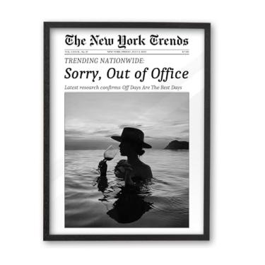 Imagem de iHery Arte de parede emoldurada de jornal natural de madeira de carvalho preto natural de 30,5 x 40,6 cm, moderno, desculpe, fora do escritório, decoração de parede, carrinho de bar, para dormitório