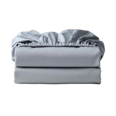 Imagem de Lençol com elástico 600 fios 100% algodão egípcio apenas, lençol com elástico King 2 peças, lençol de baixo de algodão com bolso profundo de 40,6 cm, macio, fresco, respirável, durável (cinza King 2