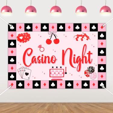 Imagem de Banner de fundo noturno de cassino, rosa, 1,5 x 7,5 m, decorações de festa temáticas de Las Vegas, decoração de aniversário de cassino, decoração de despedida de solteira, sorte, chá de panela, jogo