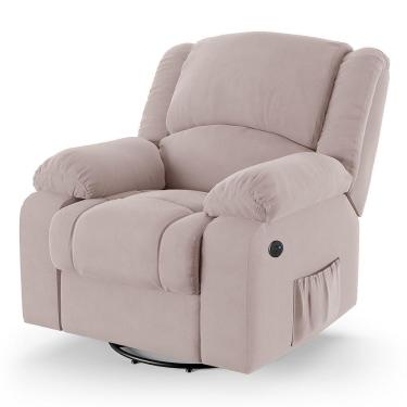 Imagem de Poltrona Do Papai Reclinável Melim Glider Giratória Usb Veludo Fh1 - D'rossi Cor Rose