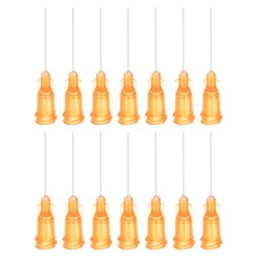 Imagem de 50 agulhas dispensadoras de plástico 23G, tubo de agulha de cola PTFE de 2,5 cm, pontas de bloqueio Luer sem corte com agulha flexível PP para pistola de cola líquida, laranja