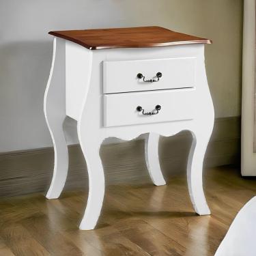 Imagem de Cômoda Bombê Média De Madeira Com 2 Gavetas - Branco Laca Com Tampo Imbuia Glazer