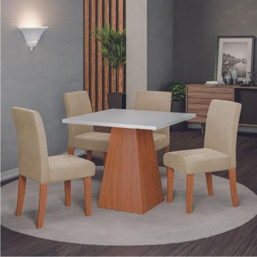 Imagem de Conjunto Sala De Jantar Mesa Trento Quadrada 4 Cadeiras Trieste Dobuê Madeirado Bege