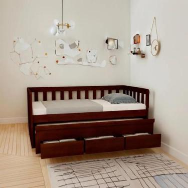 Imagem de Bicama Solteiro Madeira Maciça Com 3 Gavetas E Cama Auxiliar - Mundo K