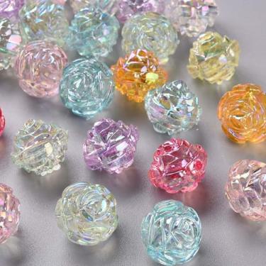 Imagem de 20 peças de contas de acrílico coloridas de flor 3D, contas espaçadoras florais de cristal transparente de cor AB para artesanato de contas, joias, pulseira, colar, chaveiro ornamento