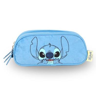 Imagem de Estojo Triplo Escolar Stitch Disney Meninas Pelúcia - Luxcel, Azul