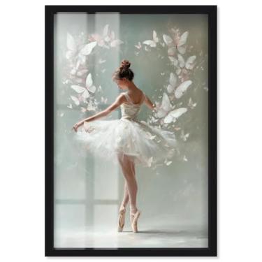 Imagem de Flutter Ballerina II Shadowbox Print Pink Glam Wall Art por Art Remedy, moldura preta, 50 x 76 cm