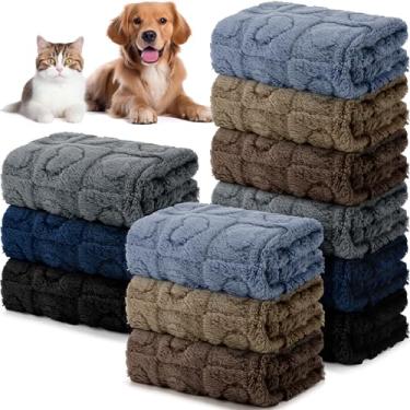 Imagem de Hahafelt 12 mantas para filhotes de cachorro para cães pequenos, gatos, gatinhos, 58 x 40 cm, cobertores de flanela laváveis e fofos para cães e cama (cores escuras)