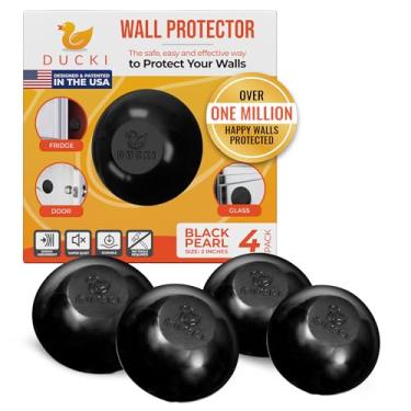 Imagem de Ducki Protetores de parede – 4 perolados pretos - solução autoadesiva e reutilizável para impedir danos na parede e ruído de portas, geladeira e muito mais em sua casa ou escritório - Durável