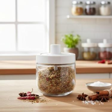 Imagem de Frasco de temperos de cozinha com tampa e colher, vedação de silicone de grau alimentício, não suscetível à umidade, fácil de desmontar e lavar (versão de colher)