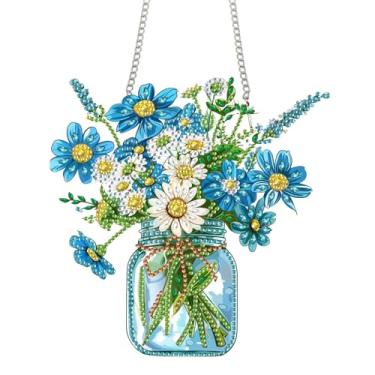 Imagem de Yomiie Vaso de buquê para pendurar na janela - Kit de pingente de pintura de diamante de flores de dupla face DIY, ornamento artístico de diamantes de acrílico para placa de porta da frente e