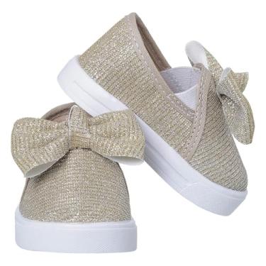 Imagem de Tênis Feminino Slip On Glitter Infantil Sapatilha Menina Brilho Laço (Ouro, BR, Bebê, Numérico, 19)