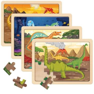Imagem de Puzzles de dinossauros de madeira SYNARRY para crianças de 3 a 5 anos,