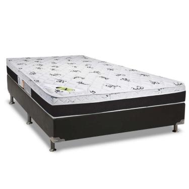 Imagem de Cama Box Casal: Colchão Ortopédico Luckspuma D33-ag65 Aspen Super FirmeBase Suede Black(138x188)