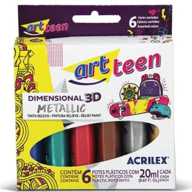 Imagem de Tinta Dimensional Relevo Metálica Efeito 3D 6 cores Acrilex Artesanato