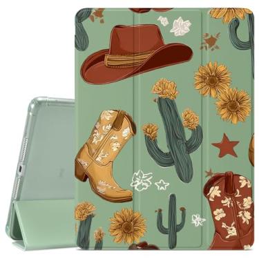 Imagem de VibrantFruitique Capa retrô caubói ocidental para iPad Pro 13 polegadas (M4) 2024 capa de flor de cacto, suporte para lápis, traseira de TPU macio transparente e capa com suporte de três dobras para
