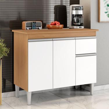 Imagem de Balcão Gabinete De Pia Sem Tampo Tatiane 100cm 3 Portas 1 Gaveta - Ssx Multicoisas Amendoa E Branco