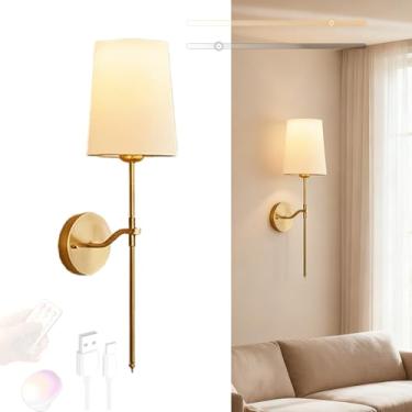 Imagem de LED Bateria Arandela USB Recarregável Luminárias de Parede com Controle Remoto Sombra de Tecido Iluminação de Parede Magnética Sem Fio para Quarto Sala de Estar Escada Corredor (Cobre + Branco, 1 Peça