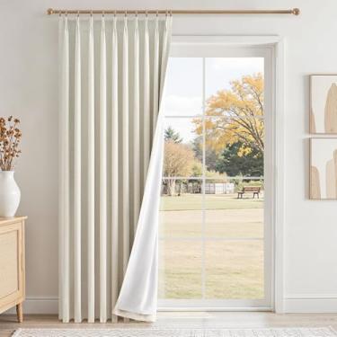 Imagem de Cortinas blackout 100% plissadas naturais de 274 cm, cortinas de linho luxuosas com ganchos para pátio, janela grande, sistema de trilhos para quarto, cortinas com isolamento térmico, 1 painel 152 cm