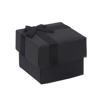 Imagem de 12 peças de caixas de presente quadradas de papelão preto, preenchidas com esponja com laço de fita para armazenamento de anéis de brinco e festa de casamento (preto)