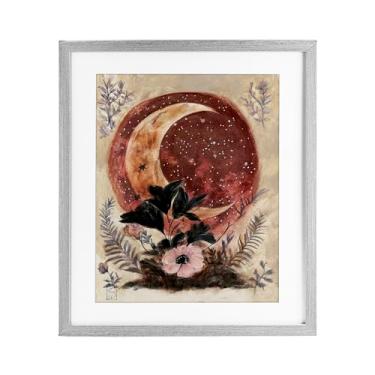 Imagem de Stupell Industries Lua crescente e estampa emoldurada cinza floral sob vidro, design de Sara Culpepper, 21 x 17