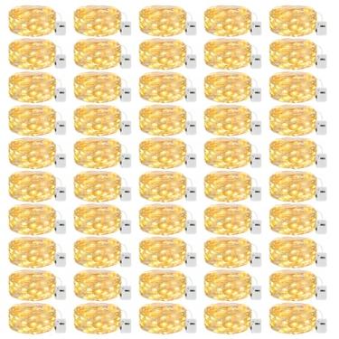 Imagem de litogo Pacote com 50 luzes LED de fadas operadas a pilha, 2 m de LED, 3 modos, mini luzes cintilantes, luz estrelada à prova d'água para casamentos, potes de pedreiro, festas, decorações de Natal