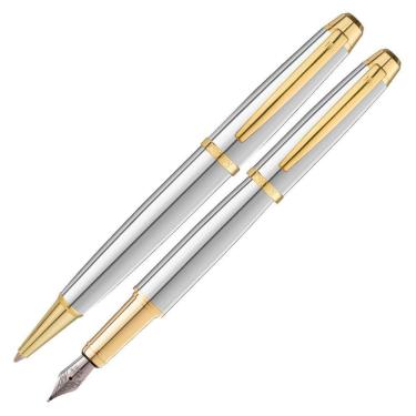 Imagem de Conjunto Crown Tinteiro + Esferografica Drezden Prata