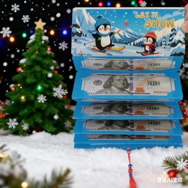 Imagem de Porta-dinheiro de Natal para dinheiro com 10 compartimentos, design Let It Snow, envelope de presente de Natal, livro de cartões de presente para ideias surpresas