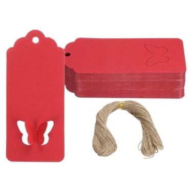 Imagem de PATIKIL Etiquetas de presente com cordão, 100 peças, retângulo, retângulo, vazado, borboleta, etiquetas de papel em branco, etiquetas de embrulho de presente com barbante de juta para lembrancinhas de