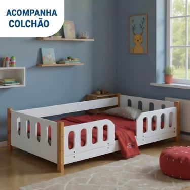 Imagem de Cama Infantil Montessoriana Com Grades De Proteção E Colchão