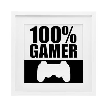 Imagem de Stupell Industries Impressão emoldurada 100% Gamer em preto e branco sob vidro, design de Kim Allen, 13 x 13