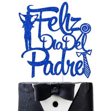 Imagem de Feliz dia del Padre Cake Topper, Feliz Cumpleaños Papa, Feliz dia Papa, World's Best Dad, Father's Day Party Cake Decorations Supplies, Blue Glitter