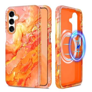 Imagem de Casetego Capa para Galaxy A16 5G, compatível com MagSafe,[Teste de queda de grau militar] Capa feminina fina à prova de choque robusta mármore para Samsung Galaxy A16 5G de 6,7 polegadas, laranja