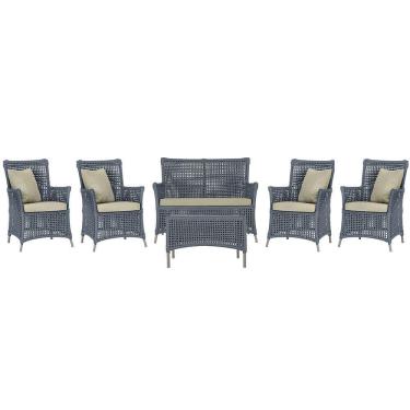 Imagem de Jogo Sofá 4 Poltronas E Mesa Igapó Fendi E7 Trama Original Prata