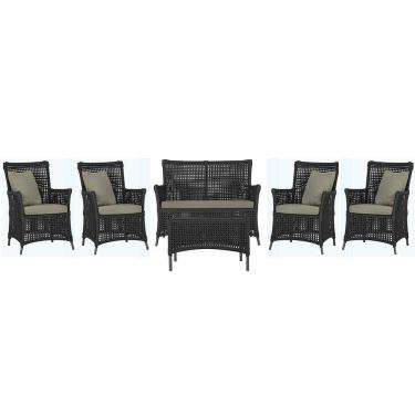 Imagem de Jogo Sofá 4 Poltronas E Mesa Igapó Preta E8 Trama Original Preto