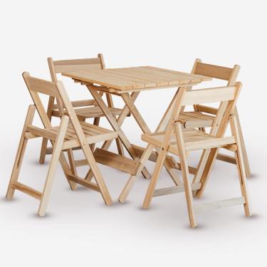 Imagem de Conjunto De Mesa 70x70 E 04 Cadeiras Dobráveis Eucalipto Sem Pintura